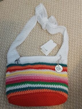 The Sak White Multicolor Crochet Stripe Shoulder Bag